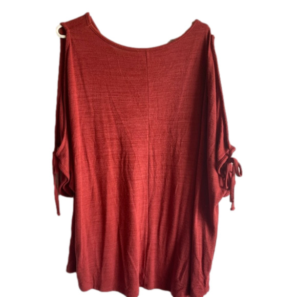 PLUS size George 3X rust coloured short sleeve top cut out style tie up sleeves - Picture 5 of 5